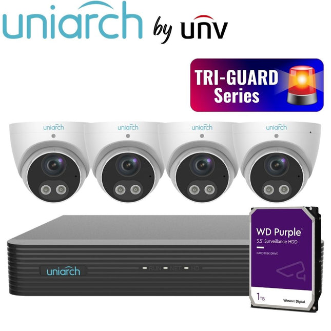 Uniarch Security System: 4-Channel NVR Pro, 4 X 5MP Turret, Tri-Guard