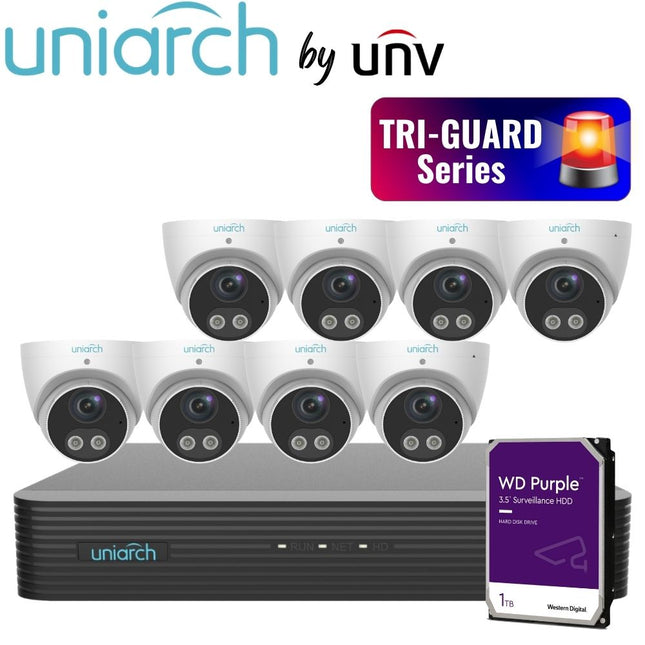 Uniarch Security System: 8-Channel NVR Pro, 8 X 5MP Turret, Tri-Guard