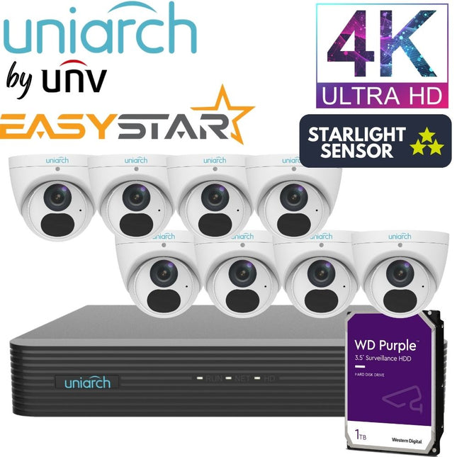 Uniarch Security System: 8-Channel NVR Pro, 8 X 8MP Turret, EasyStar