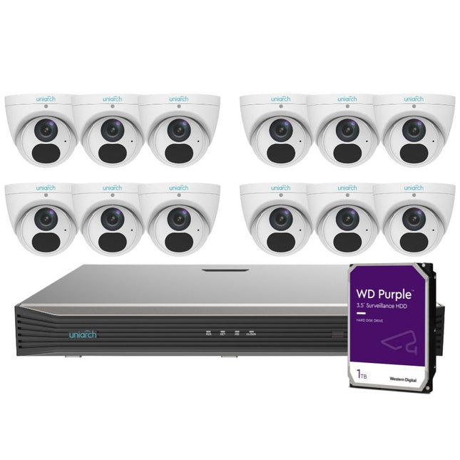 Uniarch Security System: 16-Channel NVR Pro, 12 X 6MP Turret, EasyStar