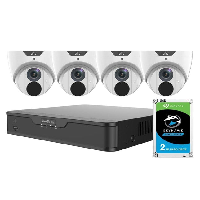 Uniview 4 Channel Security System: 8MP NVR, 4 x 8MP (4K) Turret Cameras, 2TB HDD