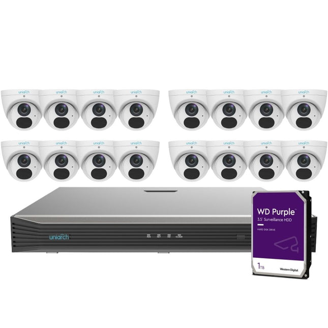 Uniarch Security System: 16-Channel NVR Pro, 16 X 8MP Turret, EasyStar