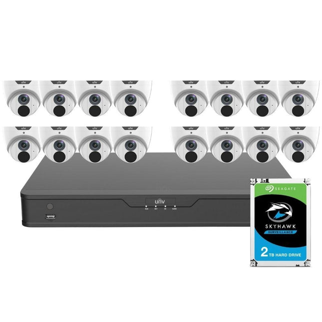 Uniview 16 Channel Security System: 12MP NVR, 16 x 8MP (4K) Turret Cameras, 2TB HDD