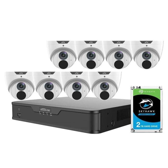 Uniview 8 Channel Security System: 8MP NVR, 8 x 8MP (4K) Turret Cameras, 2TB HDD