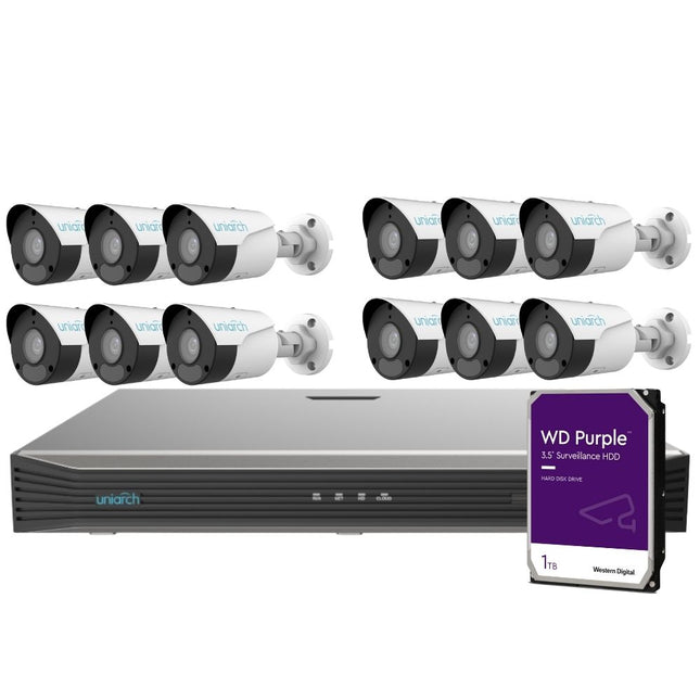 Uniarch Security System: 16-Channel NVR Pro, 16 X 8MP Bullet, EasyStar