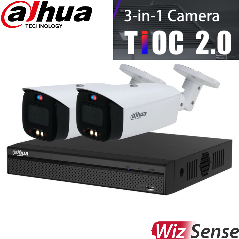 Dahua TIOC 2.0 Security System: 8CH 12MP Pro NVR, 2 x 5MP Bullet Camera, Full-Colour, SMD 3.0