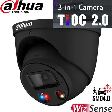 Dahua AI TiOC Security System: 10x 6MP TiOC 2.0 Black Turrets, 16CH 16MP WizSense NVR, SMD 4.0