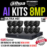 Dahua 2023 Full AI Security System: 12x 8MP Black Turret 3X66 Cams, 16CH 16MP WizSense NVR