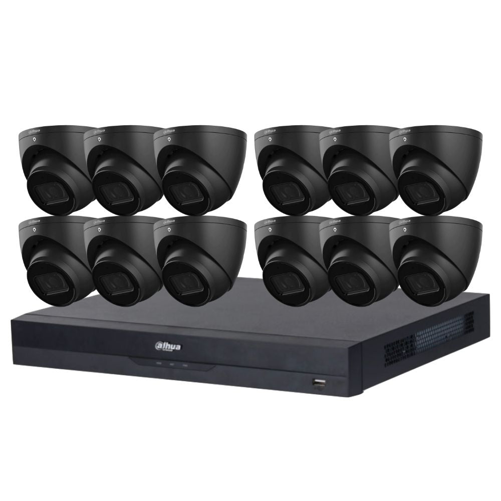 Dahua 2023 Full AI Security System: 12x 8MP Black Turret 3X66 Cams, 16CH 16MP WizSense NVR