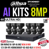 Dahua 2023 Full AI Security System: 12x 8MP Black Dome 3X66 Cams, 16CH 16MP WizSense NVR