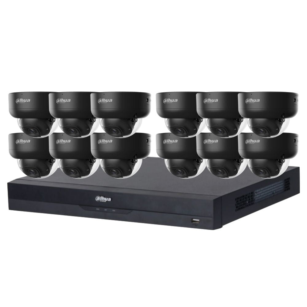 Dahua 2023 Full AI Security System: 12x 8MP Black Dome 3X66 Cams, 16CH 16MP WizSense NVR