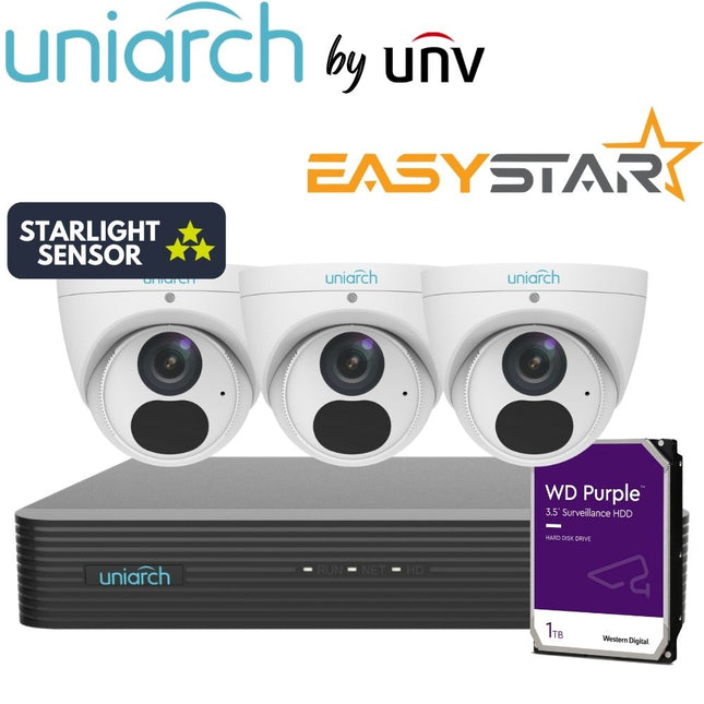 Uniarch Security System: 4-Channel NVR Pro, 3 X 6MP Turret, EasyStar